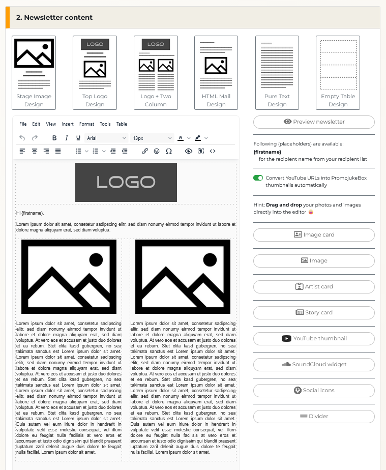 Music newsletter tool