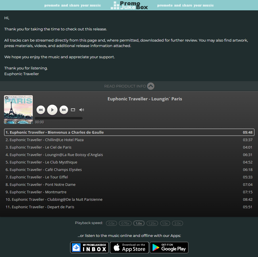 Watermarked music promo mailing interface